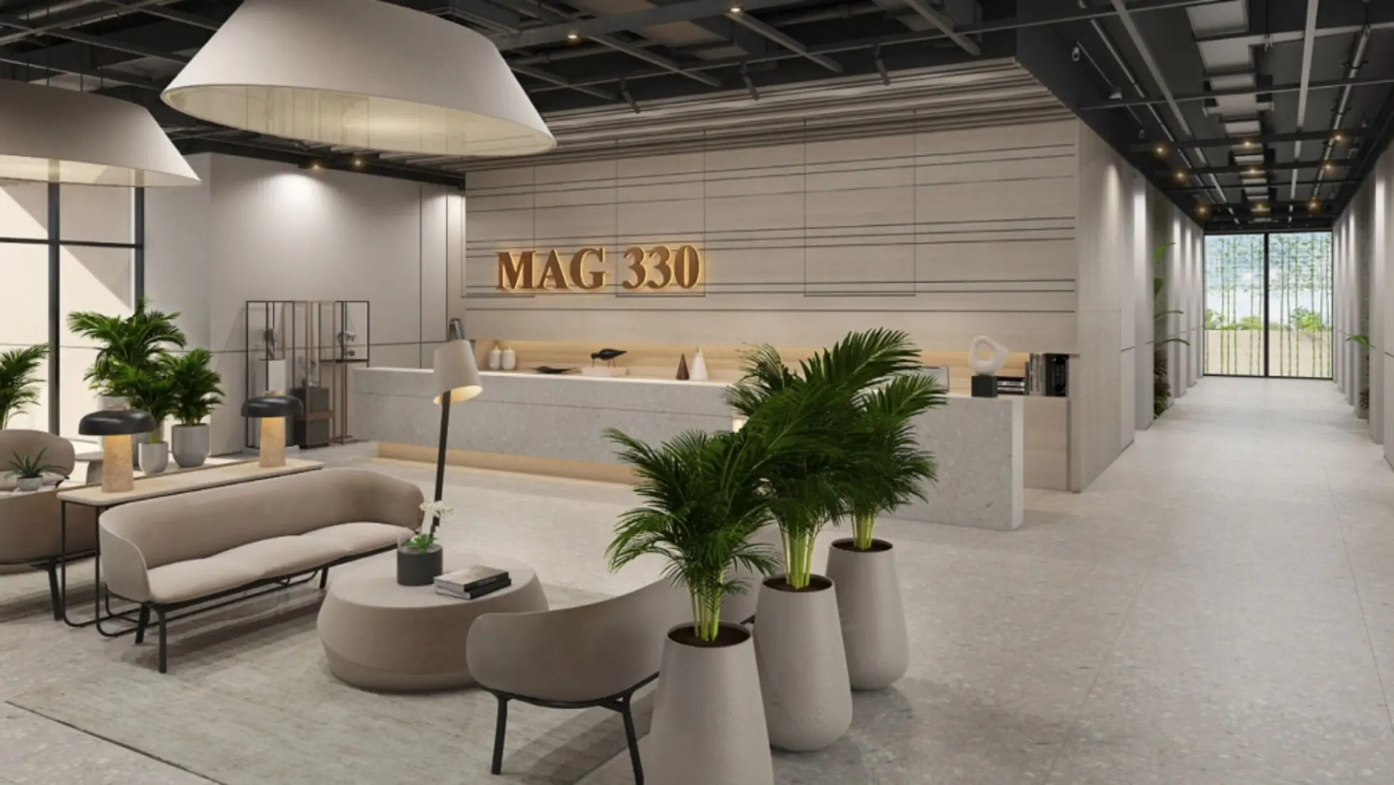 Modern lobby seating area