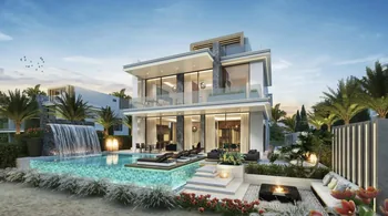 Damac Islands pool terrace villa with waterfall