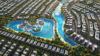 Damac Islands curved lagoon island amenities outlook